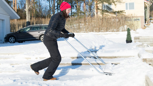Safety measures for snow removal- Masi Snow Max ergonomic snow pusher shovel no lifting
